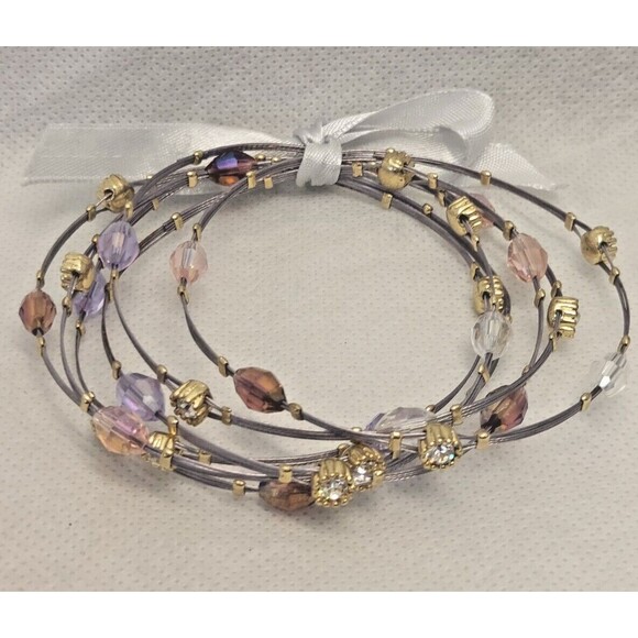 MX Signature Collection 6 Metal Wire Bracelets Rhinestones Crystals purple NWT - Picture 1 of 7